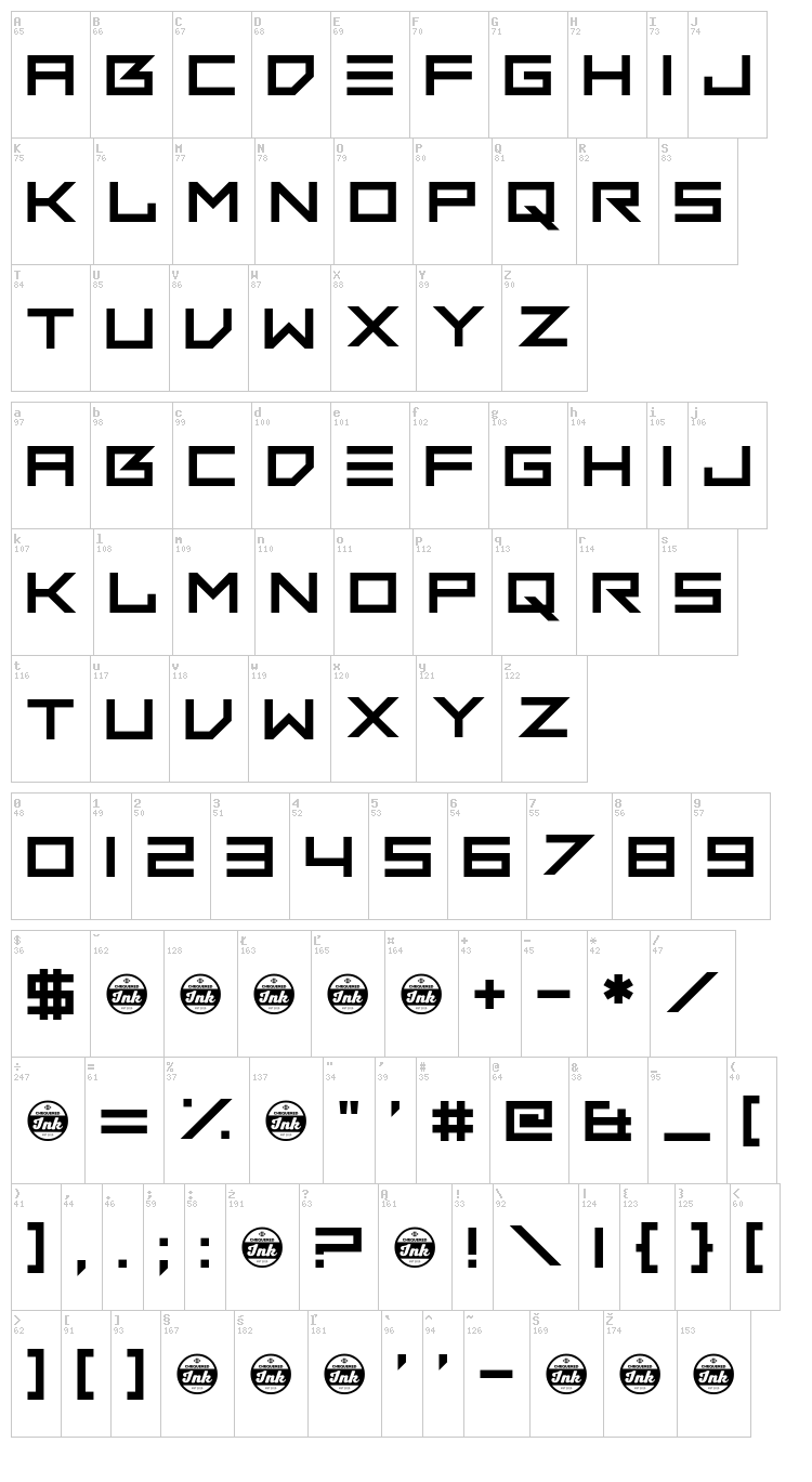 Thumbs Down font map